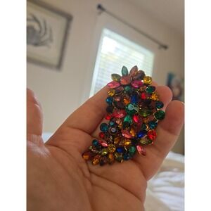 Austrian Crystal Rhinestone Brooch Pendant Colorful Statement Vintage